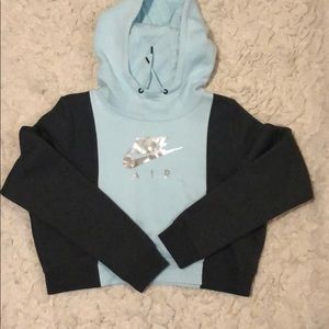 Nike cropped gray and baby blue hoodie